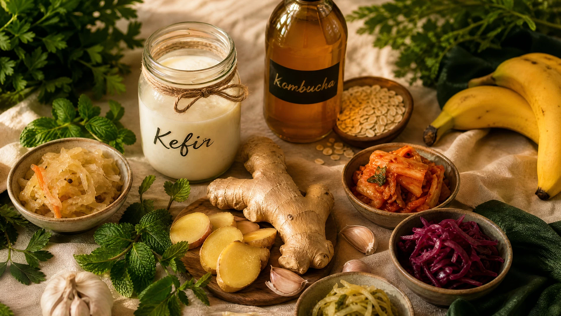 Ingredientes naturais para probióticos e prebióticos caseiros