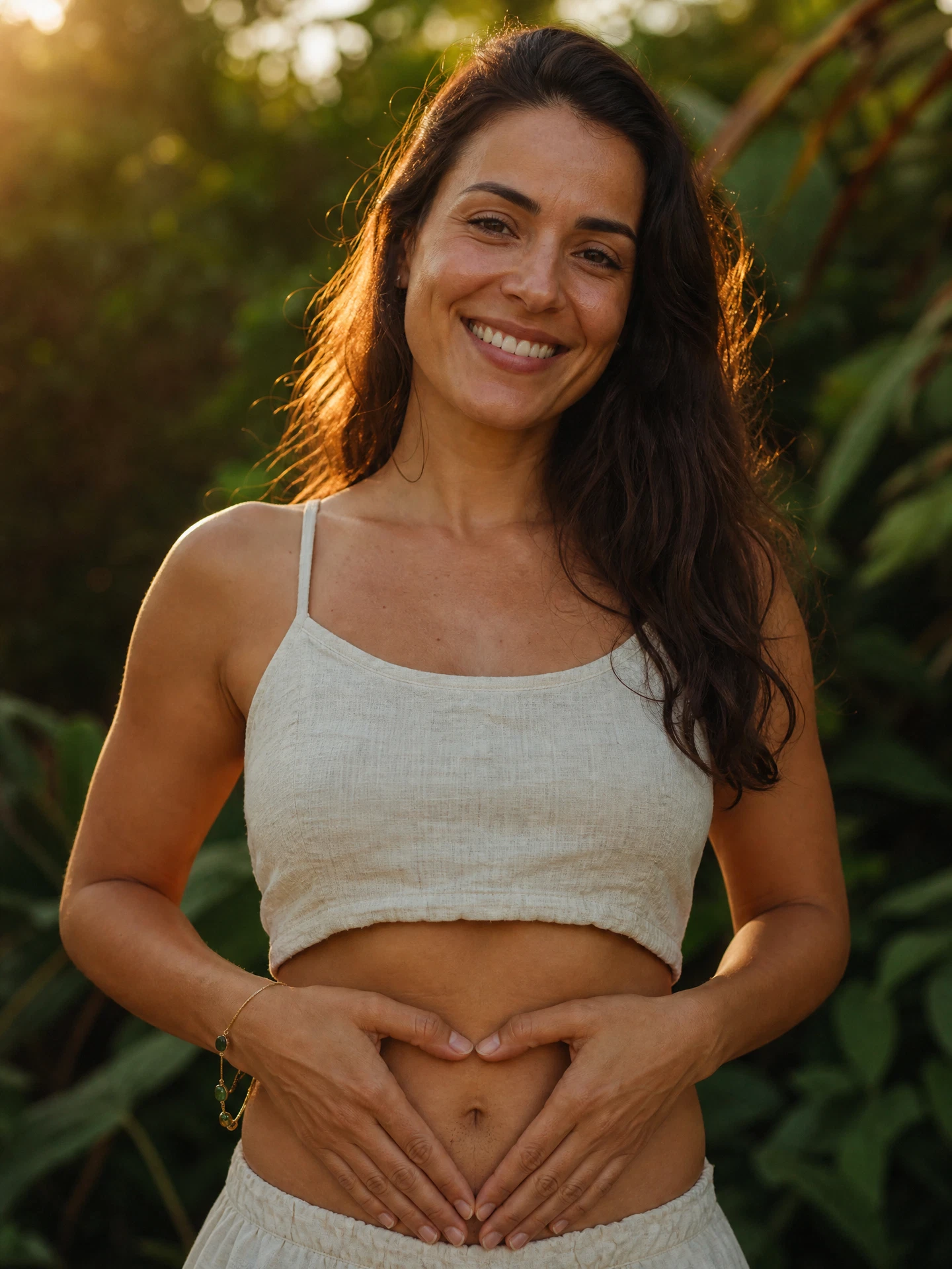 Mulher saudável com intestino equilibrado